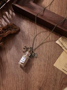 1pc Pirate Treasure Jar Of Dirt Glass Bottle Necklace With Skull And Crossbones Flag Charm, Caribbean Inspired, Suitable For Daily Wear