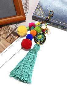 1 pieza Llavero con borla estilo bohemio, llavero colgante de concha vintage y colorido, llavero colgante de borla y concha, accesorios para el coche, portador de tarjeta de identificación con cordón gótico y lindo Y2K, regalo de Navidad, accesorios para el coche, regalo para maestro, amigo, hermana - Multicolor - Ver 3