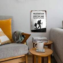 1PC Motivational Metal Sign, Hiker Illustration, Motivation And Discipline, Inspirational Quote, Sturdy Metal, Perfect For Office Or Living Room Décor, 8x12 Inches/20x30 Cm - Multicolor - View 2