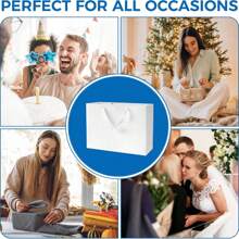 10,6 * 3,14 * 8,07 pulgadas (27 * 8 * 20,5 cm), Paquete de 2 piezas, Bolsa de regalo de papel con asa horizontal blanca, Empaque premium