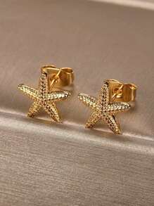1 Pair Minimalist Sea Star Earrings For Women, Perfect For Everyday Wear And Beach Vacation