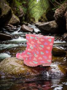 Waterproof Heart Print Rain Boots For Kids,Fun In Every Step,Weather-Ready Boots,Stay Dry In Style With Our Waterproof Rain Boots.