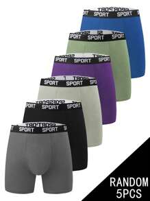 5pcs Random Men's Long And Comfortable Slim Fitting Underwear - Breathable, Elastic, Quick Drying, Elastic Waistband, Fitness Boxer Underwear - Soft And Lightweight. - Multicolor - View 2