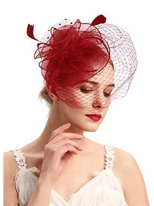 迷人帽子 20 年代 50 年代帽子 药盒帽 茶会头饰 带面纱 适合女孩和女士 - 彩色 - 查看 7