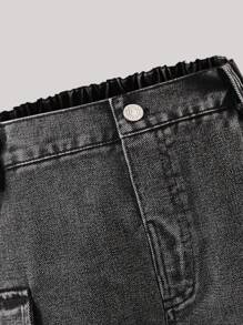 Tween Girls Cartoon Graphic Print Short Sleeve Top And Utility Denim Shorts Set - White - View 5