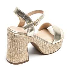 Woven Thick Platform Chunky High Heel Sandals With Ankle Strap - Gold - View 4