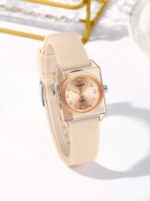 1pc Women's Vintage Square Quartz Watch, Suitable For Daily Wear - Beige - View 2