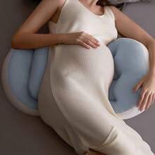 蓝色孕妇枕，怀孕期间支撑腰腹部的多功能枕头，U 型侧卧孕妇腹部枕头，哺乳枕 - 藍色 - 查看 3