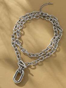 1pc Exquise dubbellaagse aluminium kettingketting - Stapelbaar, Hip-Hop Punk-stijl, Eenvoudig en modieus, Perfect voor dagelijks gebruik door vrouwen, concerten en muziekfestivals