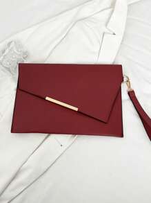 Solid Color Minimalist Luxury Clutch Bag - Burgundy - View 4