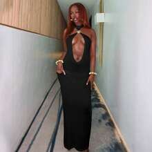 Baddie Chic Halter Cut-Out Dress - Spring 2025 Slim-Fit Bodycon Mini With Tie Detail For Club & Streetwear Outfits - White - View 6