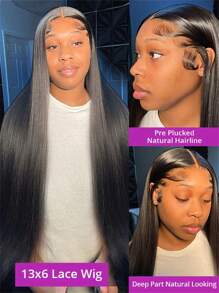 bling hair Straight Lace Front Wigs Human Hair 13x4 HD Transparent Lace Front Human Hair Wigs For Black Women Glueless Brazilian Virgin Hair 13x6 Lace Frontal Wigs Pre Plucked With Baby Hair Hairline - Natural Black - View 5