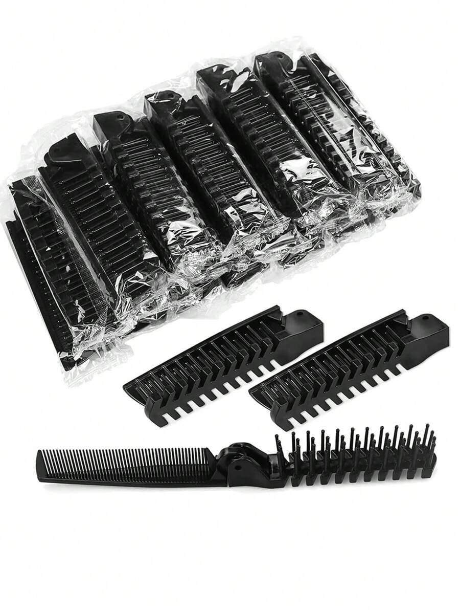 10/3 件散装独立包装折叠梳子，旅行口袋发梳，双头折叠发刷，男女梳子造型工具，黑色，发刷，梳子，美发工具，理发沙龙美发产品及配件，美容旅行必需品