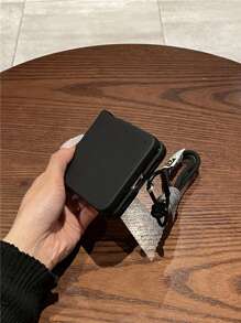 奢华黑色光滑手机壳，带便携手绳，适用于三星 Galaxy Z Flip 5 6 Z Flip6 ZFlip 5 Zflip6 Zflip7 Flip4 Flip3 保护套，手机壳 - 黑色 - 查看 5