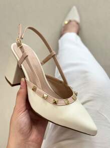 Open Pump With Pyramids – 7cm Heel | Colors: White, Black, Caramel And Leopard. - White - View 1