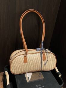 Bolso de mujer de playa con colores contrastantes y tejido con empalmes, bolso de hombro versátil y sencillo, adecuado para compras, carteras, compras, mujeres jóvenes, estudiantes universitarios, recién llegados, trabajadores de cuello blanco. Son muy adecuados para oficinas, universidades, trabajo, negocios, viajes al trabajo, actividades al aire libre, viajes y salidas
