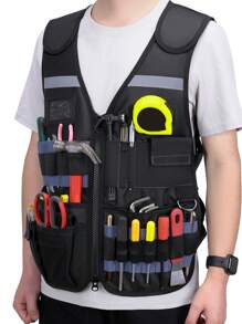 Tool Vest Electrician, Hi Vis Tool Vest For Carpenters & Construction, Adjustable Men Workwear, Workwear All-Round Work Tool Waistcoat Reflective Safety Waistcoat With Multiple Pockets And Zip Heavy Duty Tool Waistcoat For Electricians