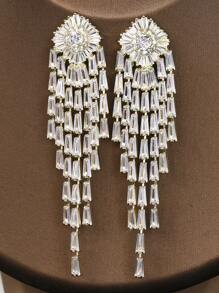 1 对优雅吊灯 AAA+ 方晶锆石长款大水晶新娘吊坠耳环 适合婚礼珠宝