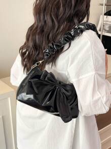 Modieuze geplooide wolkentas, handtas met magnetische gespsluiting, grote capaciteit strikversiering crossbodytas, glitter PU-materiaal kleine tas geschikt voor verschillende dagelijkse toepassingen