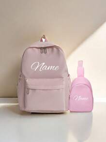 A Custom Gym Backpack With Personalized Name Or Holiday Message. 2 Pieces Mini Combo Bag. Includes Book Bag And Chest Back-To-School Fashionable Solid Color , Simple, Casual Versatile Large-Capacity Multifunctional Backpack - Multicolor - View 4