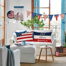 4-delige patriottische sierkussenhoes 12x20 4 juli Onafhankelijkheidsdag Amerikaanse vlag kussenhoes voor thuis en buitendecoratie, aan één kant bedrukt zonder kusseninzet