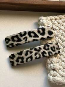 2pcs Leopard Pattern PU Leather Hair Clips, Bangs Clips, Side Clips,Hair Accessories,Hair Barrettes Claw Clips, School Stuff