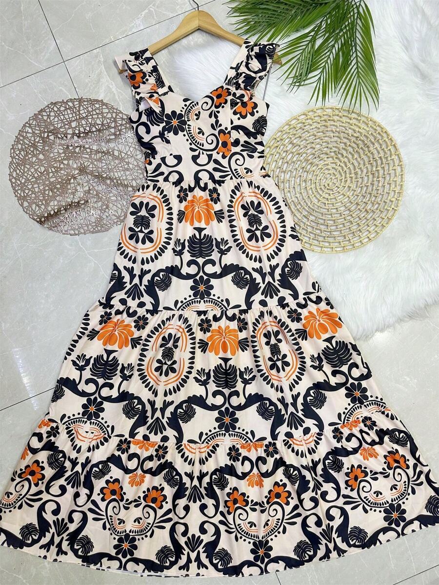 Long Dress PRINTED With Lining In CREPE Fabric, Beautiful And Fashionable - Black - View 1