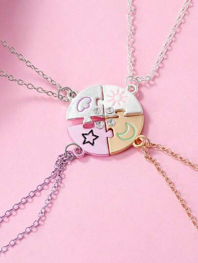 1 Set Colorful Sun Moon Star Cloud Best Friend Pendant Necklace, Children Jewelry Set