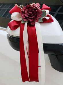 1PC Rose Flower Rearview Mirror Decoration Flower Wedding Car Flower Wedding Scene Decoration, Staircase Handrails, Corridor Door Handle Bow Rose Decoration - Multicolor - View 15