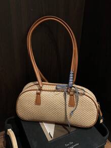 Bolso de mujer de playa con colores contrastantes y tejido con empalmes, bolso de hombro versátil y sencillo, adecuado para compras, carteras, compras, mujeres jóvenes, estudiantes universitarios, recién llegados, trabajadores de cuello blanco. Son muy adecuados para oficinas, universidades, trabajo, negocios, viajes al trabajo, actividades al aire libre, viajes y salidas