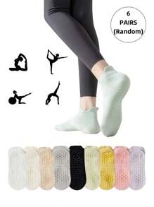 6 Pairs Women Multicolor Yoga Socks, Summer Mesh Silicone Nonslip Breathable Sports Pilates Indoor Socks - Multicolor - View 1