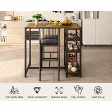 Aiho 3-Piece Wooden Counter Height Dining Table Set, Small Kitchen Table Kitchen, Dining Room - Retro - Brown - View 3