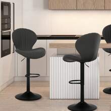 Nalupatio Bar Stools Set Of 2 ,Breakfast Bar Stools ,Backrest Kitchen Barstools ,Wooden Bar Chair Fabrics ,Modern Adjustable Swivel - 黑色 - 查看 9