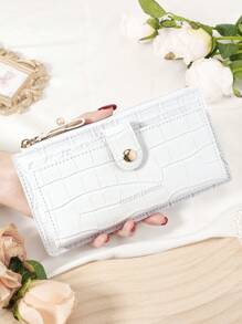 勃艮第包 Charry 红色包酒红色包，鳄鱼压纹折叠长钱包女士时尚现代商务超薄便携多功能大容量信用卡拉链身份证钱现金存储 - 酒紅色 - 查看 16