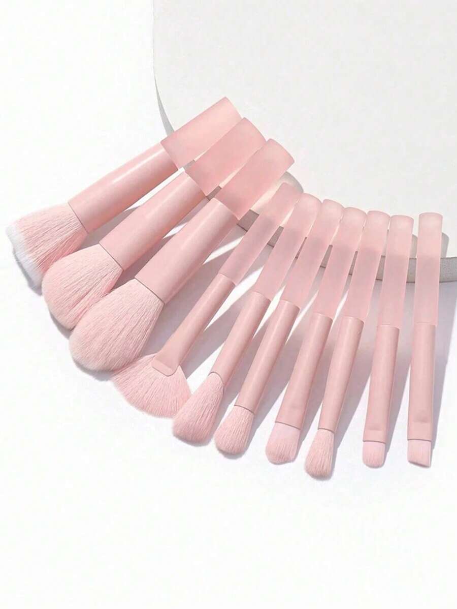 10 piezas Juego de brochas de maquillaje suaves y esponjosas, profesionales y mini para base, polvos, sombras de ojos y mezcla. Herramienta de belleza, regalo para principiantes en maquillaje. Color aleatorio - Rosa - Ver 1