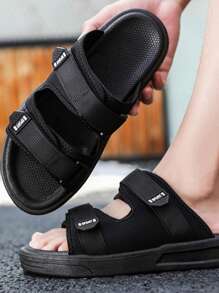 男士一脚蹬夏季凉鞋防滑耐磨透气户外拖鞋系带时尚简约厚底软底沙滩凉鞋 - 黑色 - 查看 2