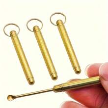 1/8/21pcs Mini Metal Ear Cleaner Spoon With Keychain - No Battery Needed, Travel Essential, Non-Illuminating (No Blade) - Gold - View 1