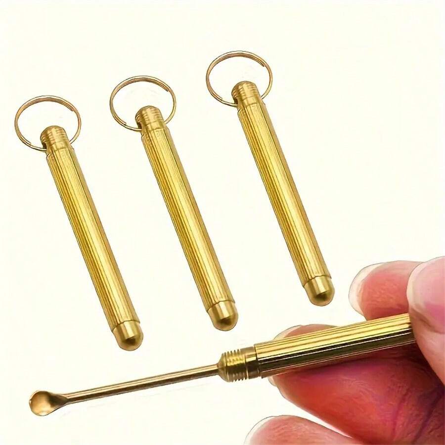 1/8/21pcs Mini Metal Ear Cleaner Spoon With Keychain - No Battery Needed, Travel Essential, Non-Illuminating (No Blade) - Gold - View 1