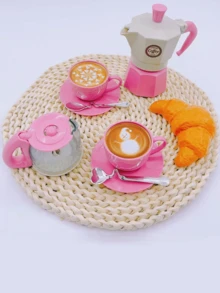 1 套儿童厨房玩具模拟咖啡机和茶具，角色扮演食物游戏套装，厨房玩具套装，男孩和女孩的理想礼物，圣诞节，新年（注意：一些配件颜色是随机的）