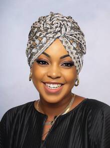 Awegeo Women's Turbans Printed Compass Style, Light Luxury African Style Headscarf Hat, Important Occasion Wearing Headband Hijab Hair Sleep Cap Sleep Bonnet - 1Pc - View 17