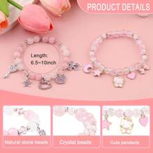 Sanrio 1 Pc Hello Kitty Cute Kitty Bracelet Stuff Kawaii Set Crystal Bead Elastic Friendship Bracelets Birthday Christmas Jewelry Gifts For Girl Girlfriend Best Friend Sister ﻿