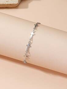 1pc Fashionable Stainless Steel Cross Decor Bracelet, Suitable For Women's Daily Wear - Multicolor - View 5