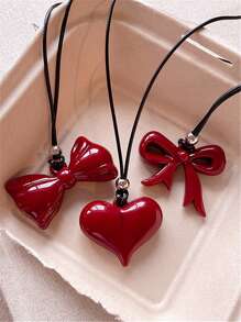 1pc Wine Red Plus Size Heart, Bowknot Pendant Long Sweater Chain Necklace For Women, Valentine's Day Jewelry, Women's Gift, Y2K Baddie Style Jewelry, Suitable For Gifts, Celebration Events, Valentine's Day Gift