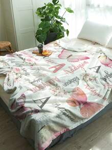 1 Stück bedruckte Flanell-Decke mit Schmetterling-Motiv und Text, rosa oder weiß, weich und bequem, geeignet für Schlafzimmer, Sofa, Büro, Mehrzweck-Überwurf, für Büro, Outdoor-Camping, Reisen, Geschenk zu Feiertagen, kreatives Geschenk für Haustiere