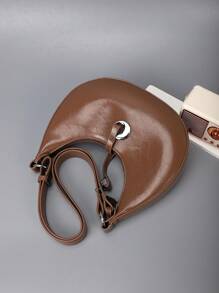 1 件 SIMUTINE 纯色复古 PU 拉链单肩包，时尚女士腋下手提包，金属装饰新月斜挎包