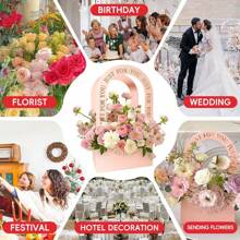 2/6/8个装可折叠纸花篮，手持式婚礼花束礼品袋，花卉包装，插花篮，婚礼装饰礼品，生日派对必备 - 彩色 - 查看 9