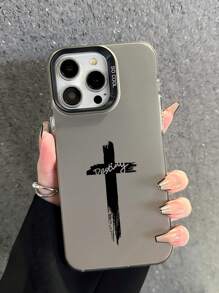 1pc Minimalistisch Zwart Kruis Holografisch Zacht Telefoonhoesje, Compatibel met iPhone 11/12/13/14/15/16 Pro Max