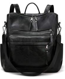 Women's Fashion Backpack Multi - Purpose Convertible Satchel Shoulder Bag Travel Bag - Black Black-hardware - View 1
