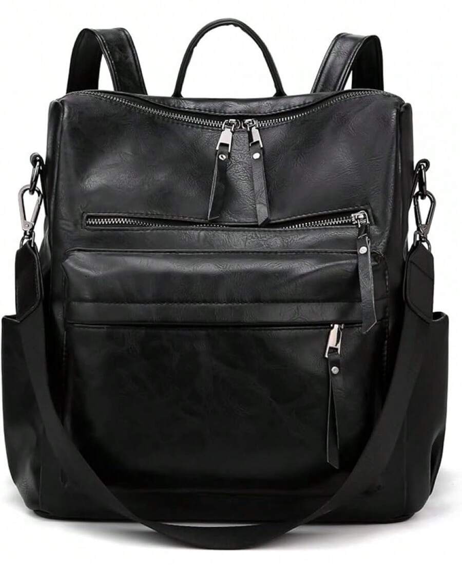 Women's Fashion Backpack Multi - Purpose Convertible Satchel Shoulder Bag Travel Bag - Black Black-hardware - View 1