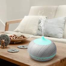 6 Oils + Diffuser Bundle  550ml Wood Texture Essential Oil Diffuser With Remote, 7-Color Mood Lig